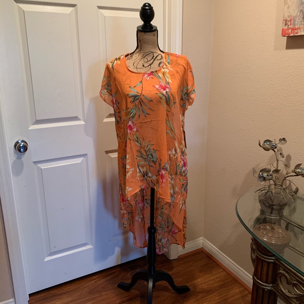 Orange floral print hi low tunic